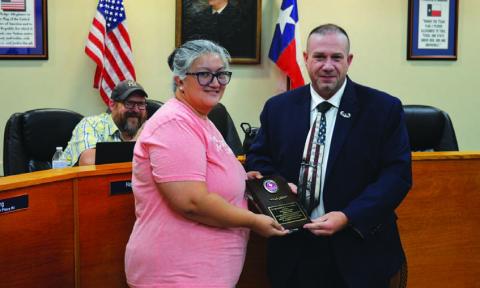 Council member Debbie Hernandez attended her final Kempner City Council meeting April 22, and Mayor John Wilkerson recognized her service to the city. Her term ends in May. ERICK MITCHELL | DISPATCH RECORD