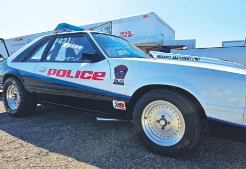courtesy photo This 1982 Ford Mustang drag racing car now wears the Lampasas Police Department logo for outreach and education purposes.