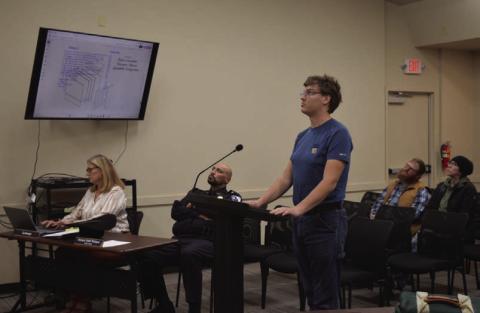 Standing at the podium, Brennen Barber makes his Eagle Scout project pitch to Kempner City Council members in last week’s regular meeting. ERICK MITCHELL | DISPATCH RECORD
