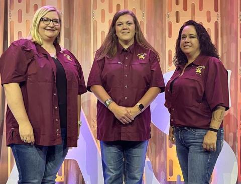 Courtney Duncan, at left, will serve as vice president of the Lometa school board; Cristopher Brister, center, is the new board president; and Megan Lusty will be the secretary on the trustees’ officer team for the coming year. COURTESY PHOTO