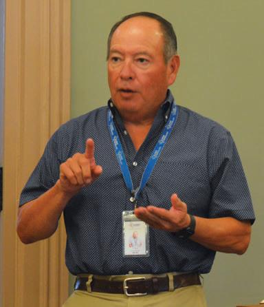 Central Texas Rural Transit District General Manager J.R. Salazar speaks to the Commissioners Court Monday to explain the services offered by the CARR bus system. erick mitchell | dispatch record