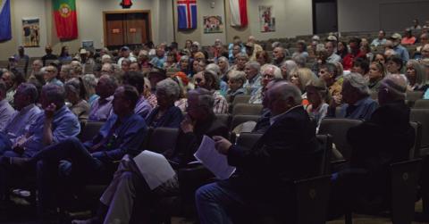 Interest in the Texas Materials’ proposal to build a rail line from Burnet County to eastern Lampasas County is high, as evidenced by the turnout at an information session Tuesday night hosted by Burnet County Commissioner Damon Beierle. ERICK MITCHELL | DISPATCH RECORD