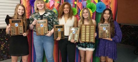 Hadley Oncken, left, Morgan Lovejoy, Juliana Dwamena, Cobie Chandler and Ethni Sanchez pose with their awards from the night. COURTESY PHOTO