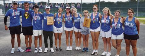 COURTESY PHOTO | KENNETH PEISER Junior varsity tennis poses with their plaques and medals from the district tournament.