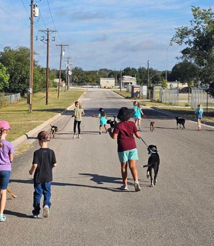 With the Doggy Day Out challenge, Lampasas Animal Shelter staff hope to encourage volunteers, especialy youths like the members of this local Girl Scout Troop, to walk dogs, which not only helps alleviate staff hours, but also aids them in learning about the personalities and needs of each shelter dog. courtesy photo