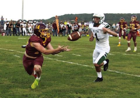 Senior Colten Whitehead lays out for a catch during Thursday’s game. Whitehead had four receptions in the game for 76 yards. COURTESY PHOTO | MEGAN LUSTY