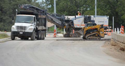 ERICK MITCHELL | DISPATCH RECORD Work crews and equipment are preparing the U.S. Highway 281 South roadway for a new traffic configuration that the Texas Depatment of Transportation said will allow motorists to drive on the travel lanes on the west side of the highway. For now, the intersection at Naruna Road remains closed, and the Sulphur Creek bridge at Business 281 remains closed to through traffic.