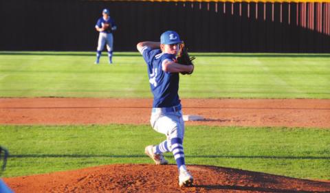 Jonas Andersen reaches to deliver a pitch during a previous start against Brownwood last week. HUNTER KING | DISPATCH RECORD