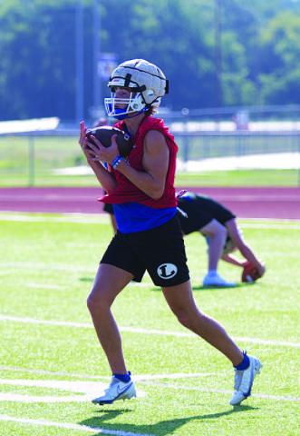 Bryson Roberts works on kick returns as the Badgers are back for the fall. The first practice was Monday, and they will have practice today and Wednesday before school resumes Thursday. HUNTER KING | DISPATCH RECORD