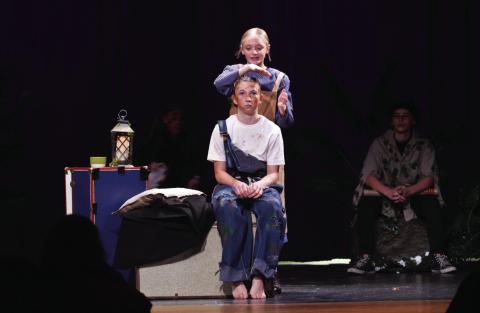 Lampasas Middle School theatre students had a public performance of their One-Act Play “Wiley and the Hairy Man” on Friday at Lampasas High School. Wiley, portrayed by Holley Wakeman, receives some assistance from Mammy, played by Adalya White, who stands behind Wakeman. ERICK MITCHELL | DISPATCH RECORD