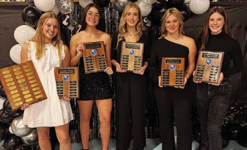 Bre Quarles, left, Lilee Hamill, Breana Pelbath, Maggie Fletcher and Emily Cain pose with their awards.. COURTESY PHOTO