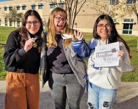 Lampasas students, from left, Jade Arzola, Veronica Butler and Loreily Mejia placed in various journalism contests at the Round Rock meet. courtesy photo