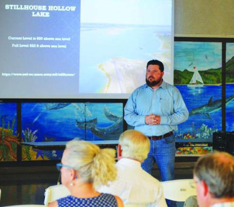 Stephen Sewell, water/wastewater operations supervisor for Lampasas Public Utilities, offered a presentation Thursday on the city’s water sources, testing requirements and search for supplemental resources to meet future needs. ERICK MITCHELL | DISPATCH RECORD