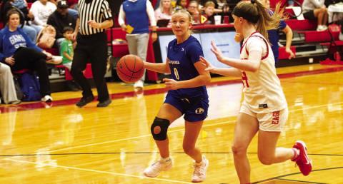 HUNTER KING | DISPATCH RECORD Tenley Langford eyes the basket as she drives in for a layup against Salado.