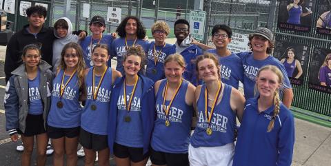 The Lampasas tennis team poses for a photo following their tournament in Marble Falls. COURTESY PHOTO | KENNETH PEISER
