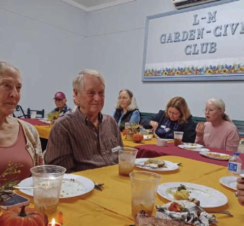 Club members and guests enjoyed a Thanksgiving dinner together Nov. 20 at the garden club building in Lometa. COURTESY PHOTO