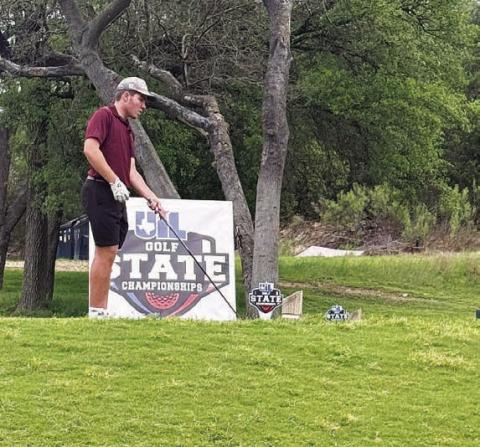 COURTESY PHOTO David Carr prepares to hit a tee shot at the state tournament.