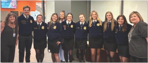 The Lampasas FFA Agriculture Sales and Farm/Agribusiness Management teams pose for a photo at the state competition at Sam Houston State University last month. COURTESY PHOTO