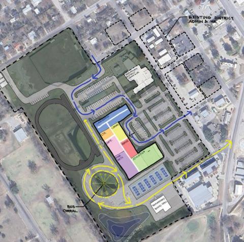 A WRA Architects rendering shows one option for redesigning faciliites and athletic spaces at Lampasas, which was discussed in October during facility planning meetings. Facility planning committee members also voiced support for eventual relocation of LHS home varsity football games to Lampasas High School, rather than Badger Field. The saga will continue with meetings slated for early January. courtesy graphic