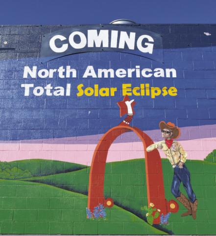 The Vision Lampasas mural at the corner of Key Avenue and East Fourth Street serves as a reminder that the city will be at the forefront of solar eclipse activity on April 8. ERICK MITCHELL | DISPATCH RECORD