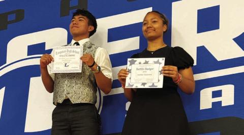 COURTESY PHOTO Juan Rodriguez, left, and Kaira Toeaina were the Battlin’ Badger award winners.