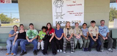 This group of Scouts and helpers delivered 1,370 pounds of non-perishable foodstuffs to Lampasas Mission as part of a recent community service food drive. COURTESY PHOTO | MARY RARING HART