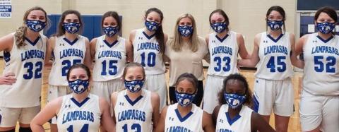 After a 43-22 victory, the undefeated Lady Badger freshman pose for a photo. Pictured are, back row left to right, Greenlee Chism, Amelia Stanley, Kelsie Taylor, Kalyn Mulcahy, coach Whitney Doyen, Morgan Bobo, Lillee Hamill and Janie Resa; front row, Kenzie Roberts, Jenna Ball, Alyssa Spencer and Nattie Martin. LAMPASAS GIRLS BB TWITTER PAGE | COURTESY PHOTO