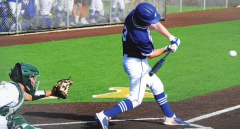 Carson Bekker swings at a pitch during the first game against Iowa Park in Stephenville on Saturday. HUNTER KING | DISPATCH RECORD