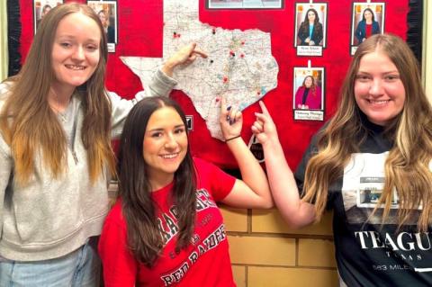 From left are Reagan Hardy, Marexy Guerra and Maylee Alexander, who are part of the agriscience spring semester student-teaching block at Texas Tech University. They will be supervised by retired Lampasas ag teacher Dr. Steve Forsythe. COURTESY PHOTO