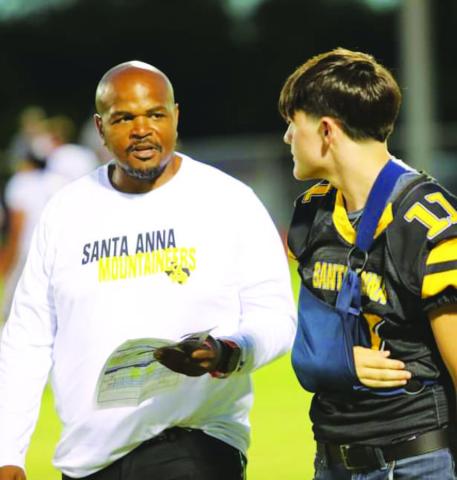 COURTESY PHOTO Terrance Wadley talks with one of his players from Santa Anna.