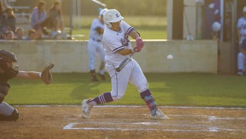 Benny Rodriguez swings at a pitch during Tuesday’s game. He ripped a single into left field. HUNTER KING | DISPATCH RECORD