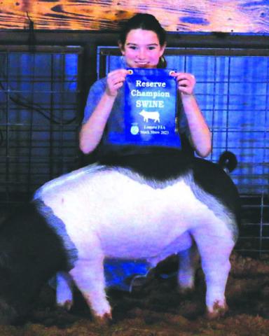 Taelor Singleton exhibited the reserve champion swine during the 2023 show. MASON HINES | DISPATCH RECORD