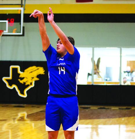 HUNTER KING | DISPATCH RECORD Dylan Polmanteer releases a three-point shot against Goldthwaite.
