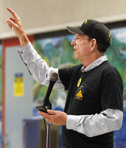 Mike Watson with Lampasas County Friends of the Night Sky opens the group’s recent event by introducing the guest speaker and welcoming the crowd of 50-100 people. HUNTER KING | DISPATCH RECORD