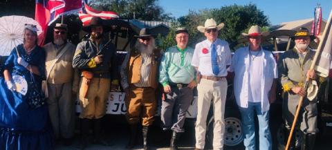 On hand for the Oatmeal Festival Grand Parade were, from left, Cheryl Ayers, Bill Ayers, Tract Wallace, Bill Dunson, Michael Oliver, Ross Cox Sr., Gary Lehmkuhler and Shelby Little. COURTESY PHOTO | JOHNNY ANDERSON