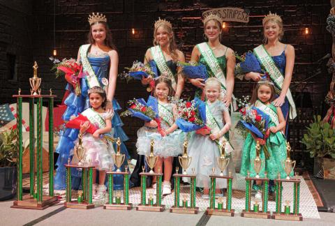 Members of the 2026 Spring Ho Court stand on stage after earning their crowns. The Little Miss Spring Ho Court, front row from left, includes Queen Auzi Rose Pena, first runner-up Marley Cottle, second runner-up Emma Cate Phillips and third runner-up Ellie Marquez. Behing the Little Miss Court is the 2026 Miss Spring Ho Court, from left, Queen Hallie Watson, first runner-up Tayler Sheard, second runner-up Gia Grasso and third runner-up Emerie Greenberg. ADAM BARRIOS | DISPATCH RECORD