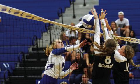 HUNTER KING | DISPATCH RECORD Brylie Turner swings through one of her 13 kills against McGregor on Monday.