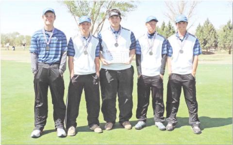 Blake Graham, far right, is shown here with the 2014 regional champion Badger golf team. The other players from left to right are Trent Holloman, Brady Berry, Talon Wright and Blake January. FILE PHOTO