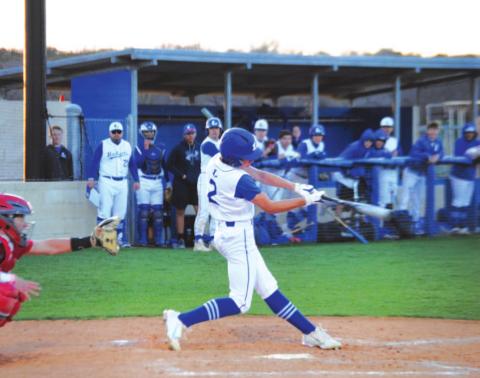 JT Posten swings at a pitch during his first at-bat against Glen Rose on Tuesday. HUNTER KING | DISPATCH RECORD