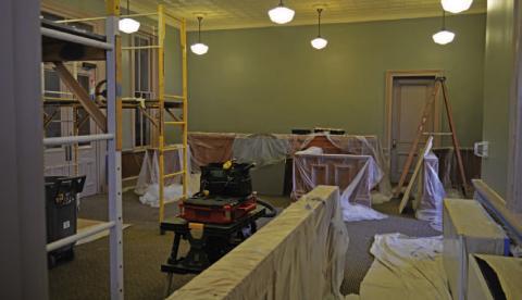 Lampasas County Commissioners Court meetings are being conducted this month in the county annex conference room while the commissioners’ courtroom on the first floor of the couny courthouse is being renovated. ERICK MITCHELL | DISPATCH RECORD