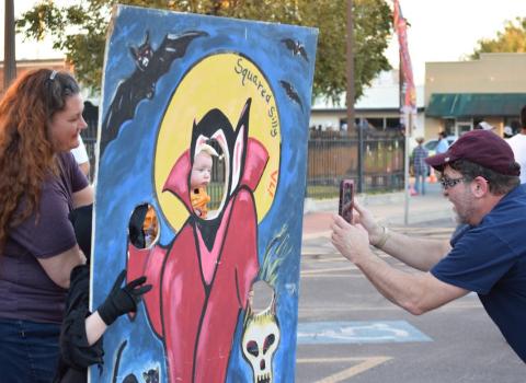 At a recent Squared Silly, participants could take photos using Halloween cutouts such as this. A variety of activities will be offered on the downtown square this year. FILE PHOTO