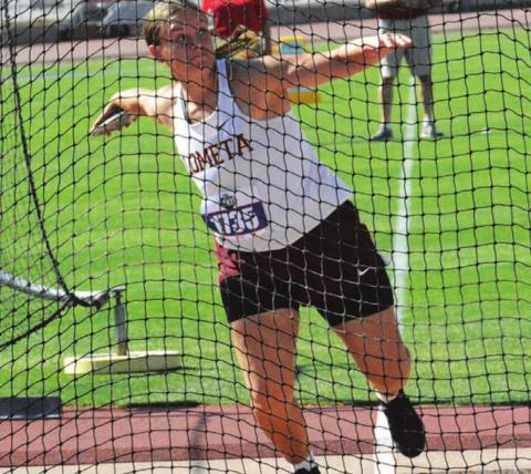 Sierra Tower winds to throw one of her discs at the state track meet in Austin. COURTESY PHOTO