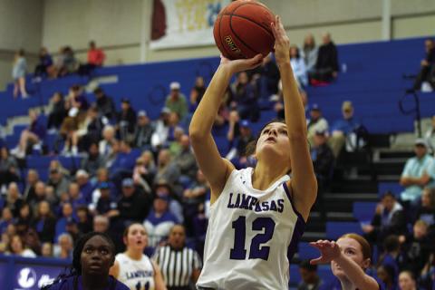 Kalyn Mulcahy banks a shot off the backboard for two points against Copperas Cove on Tuesday. HUNTER KING | DISPATCH RECORD