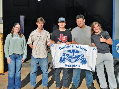 Lampasas High School welding students, from left, Devon Lively, Ebbin Cloud, Casen Keys, Nathan Lee Clarkston and Levi Decker have earned a place at state this spring for their regional successes. Erick Mitchell | Dispatch Record