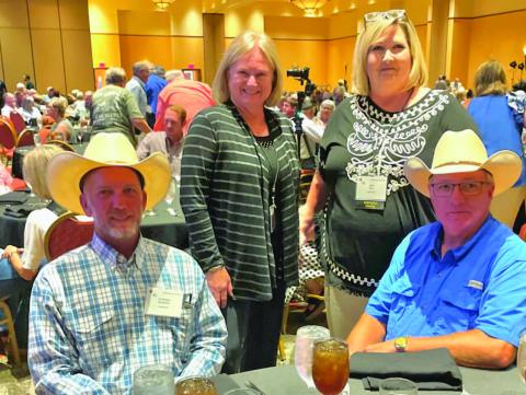 Lampasas County Farm Bureau directors attend a seminar on “Drought Planning Measures for Agriculturalists.” Pictured at top, left to right, are Farm Bureau director Janet Machen, Lampasas High School agriscience Instructor Judy Hail, and in front, Farm Bureau directors Stephen Ruzicka and Rusty Calk. COURTESY PHOTO