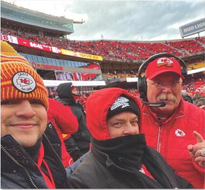 Erick Mitchell and his father were able to chat with Chiefs head coach Andy Reid before kickoff Sunday. Just kidding! This Chiefs fan is a perfect look-alike for the affable Reid. COURTESY PHOTO