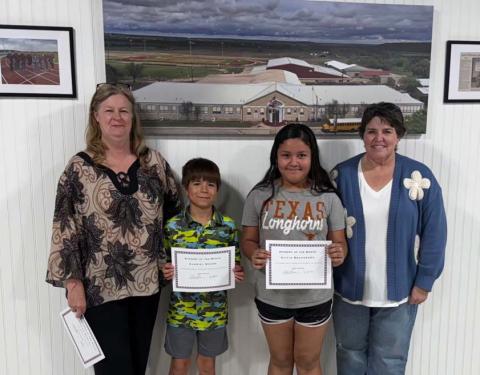 From left, Michelle Spruiell, Gabiel Moore, Alicia Bocanegra, and Michelle Spruiell were recognized at last week’s Lometa ISD Board of Trustees regular meeting. COURTESY PHOTO
