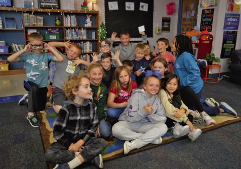 ERICK MITCHELL | DISPATCH RECORD Hanna Springs Elementary School students pose for a photo at the Dispatch Record’s newspaper station, offered as part of Career Exploration Day at the campus.