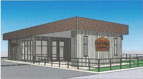 This conceptual sketch of a proposed new Alamo Coffee location on Key Avenue shows the appearance of the structure after a future renovation. The new location will serve beer in addition to its other beverages. COURTESY PHOTO | CITY OF LAMPASAS