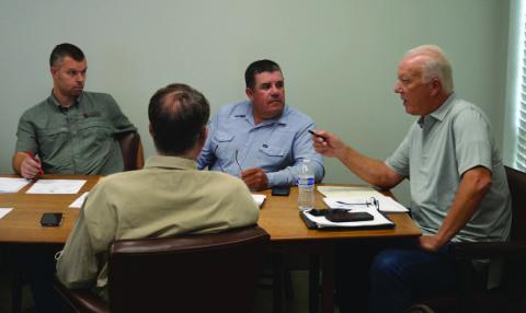 Lampasas Central Appraisal District board members, from left to right, Marshal Brewer, David Barclay, Chris Harrison and Bill Peterson discuss changes to the budget needed for 2025. ERICK MITCHELL | DISPATCH RECORD